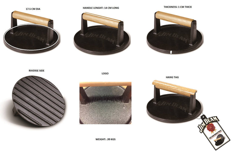 Jim Beam Cast Iron 7" Burger Press.