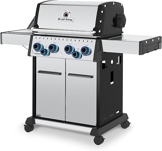 Broil King Baron S 490 Pro IR 4-Burner Propane Gas Grill in Stainless Steel with Infrared Side Burner and Rear Rotisserie Burner