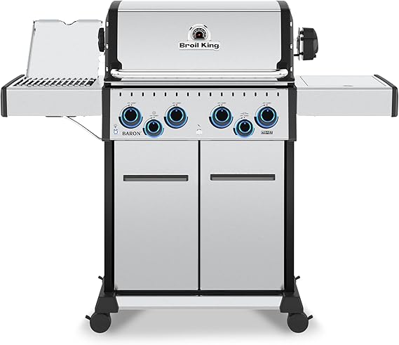 Broil King Baron S 490 Pro IR 4-Burner Propane Gas Grill in Stainless Steel with Infrared Side Burner and Rear Rotisserie Burner