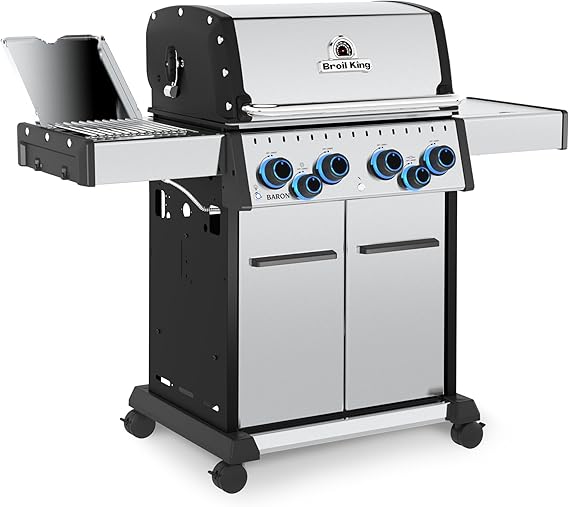 Broil King Baron S 490 Pro IR 4-Burner Propane Gas Grill in Stainless Steel with Infrared Side Burner and Rear Rotisserie Burner