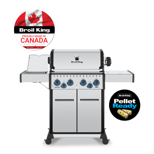 Broil King Baron S 490 Pro IR 4-Burner Gas Grill in Stainless Steel with Infrared Side Burner and Rear Rotisserie Burner