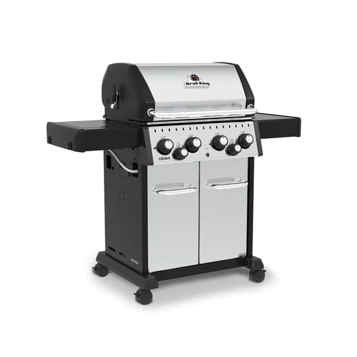 Broil King CROWN S490 BBQ with Side Burner, Rear Rotisserie Burner, Rotisserie Kit & Heavy-Duty Cast Iron Cooking Grids