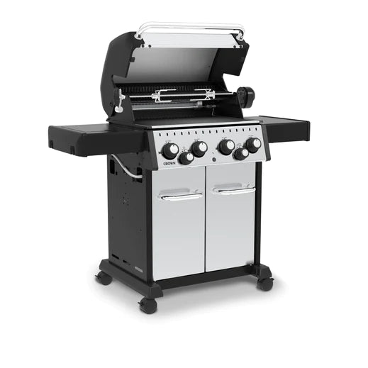 Broil King CROWN S490 BBQ with Side Burner, Rear Rotisserie Burner, Rotisserie Kit & Heavy-Duty Cast Iron Cooking Grids