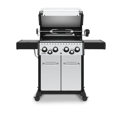 Broil King CROWN S490 BBQ with Side Burner, Rear Rotisserie Burner, Rotisserie Kit & Heavy-Duty Cast Iron Cooking Grids