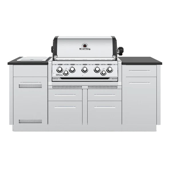 Broil King IMPERIAL S590i Grilling Center w/ Granite Counter Top, Side Burner, Rear Rotisserie Burner, & Rotisserie Kit