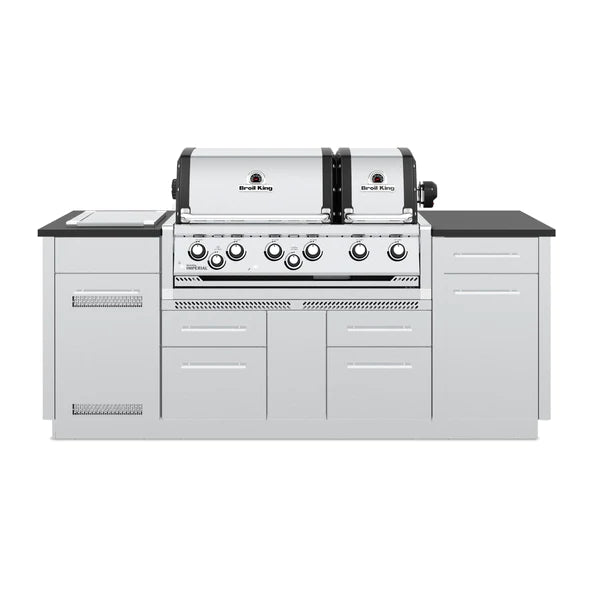 Broil King IMPERIAL S690i Grilling Center w/ Granite Counter Top, Side Burner, Rear Rotisserie Burner, & Rotisserie Kit