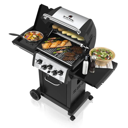 Broil King MONARCH 390 3-Burner BBQ with Side Burner, Rear Rotisserie Burner, Rotisserie Kit & Heavy-Duty Cast Iron Cooking Grids