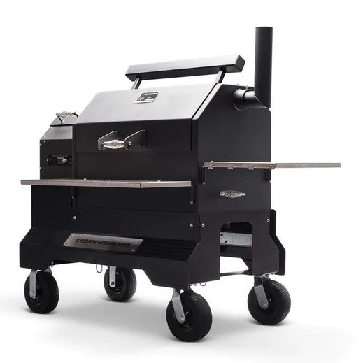 Yoder Smokers YS640S Comp (Black) + Stainless Steel Shelves + 2nd Level Slide-Out Cooking Shelf